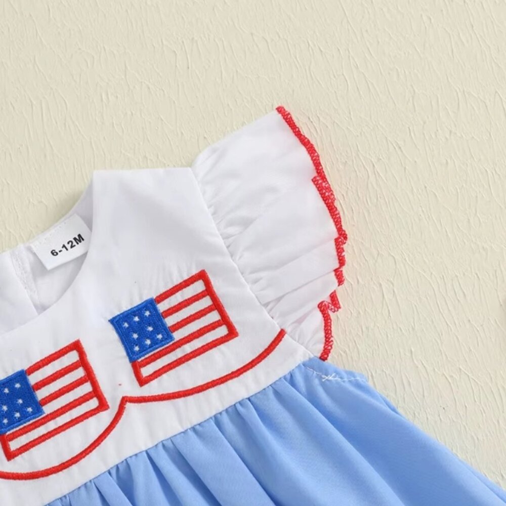 4th of July Embroidered Flags Girls Sleeveless Dress - Picture 2 of 6